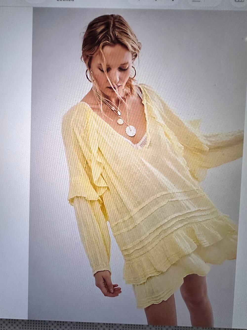 Free People FP One Tamasi Tunic Convertible V Neck Oversized Ruffle Dress M